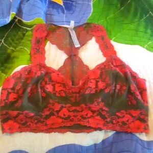 Free People Lace Bralette Bra Olive Orange Racer Back L